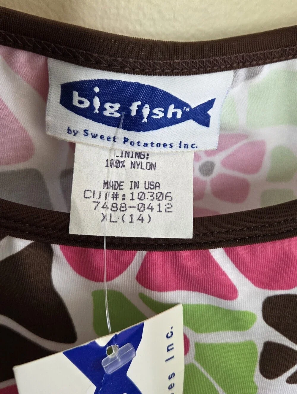 Y2K Big Fish Geometric Retro Floral Tankini Swim Top Girls Size XL 14 NEW Pink